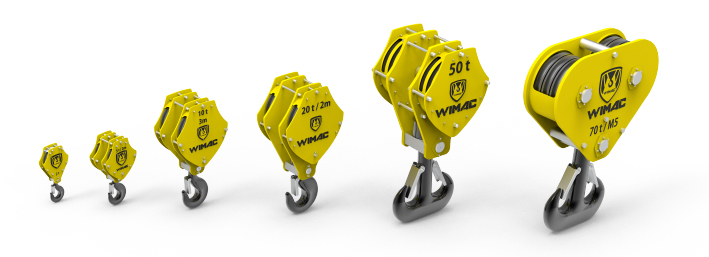 Moufle à crochet de pont roulant Wimac avec crochet en acier forgé et poulies de précision